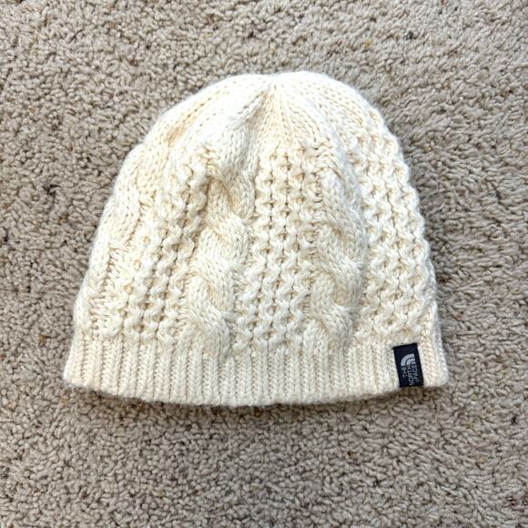 The North Face Chunky Cable Knit Beanie Wool Alpaca Cream One Size Unisex - Picture 1 of 5